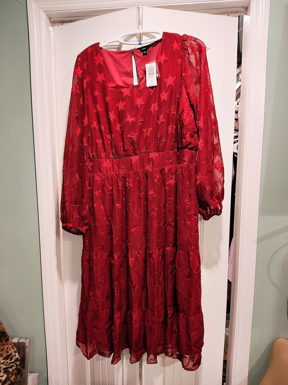 torrid Red Star-Embroidered Long Sleeve Midi Dress
